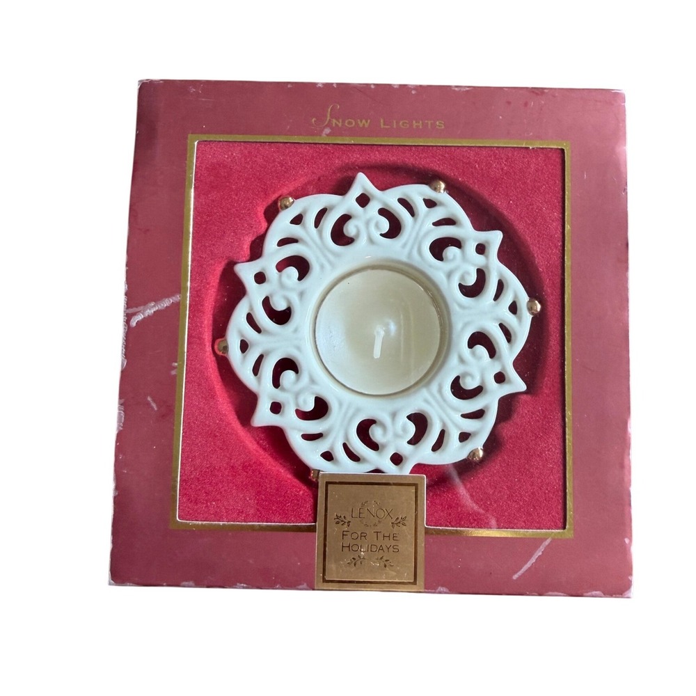 VTG Lenox Snow Lights Sparkle Tealight Votive Holder Ivory Gold Accent